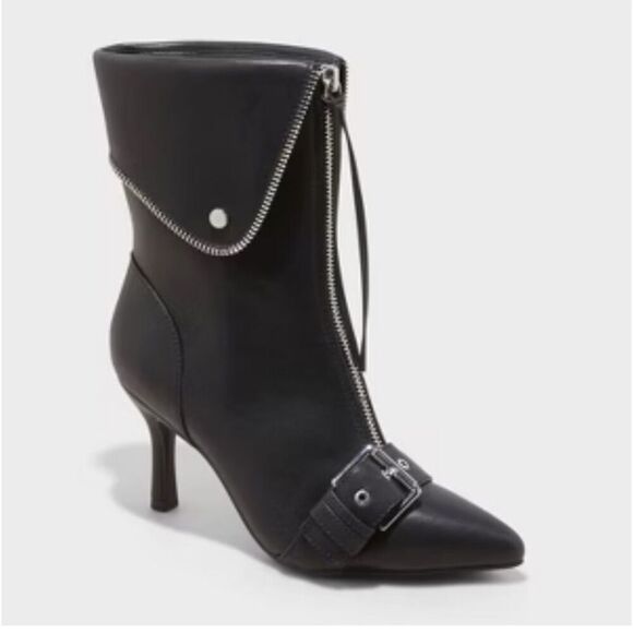 A New Day Shoes - A New Day Women's Black Pointed Toe Moto‎ Ankle Booties